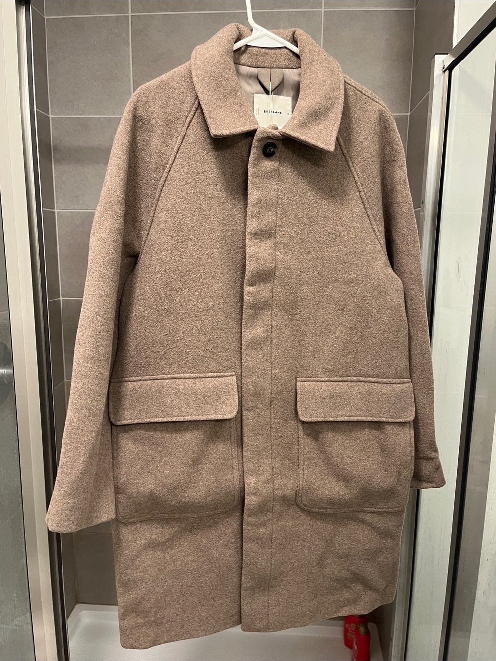 NWT Everlane ReWool car coat, heather taupe, size medium